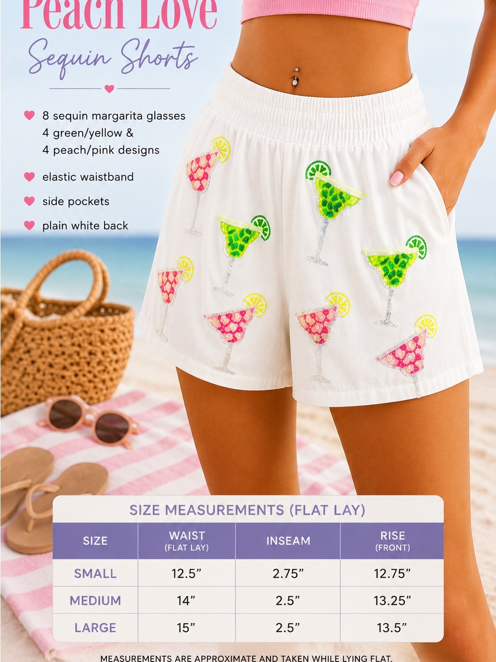 Sequin Margarita Embroidered White Women’s Shorts